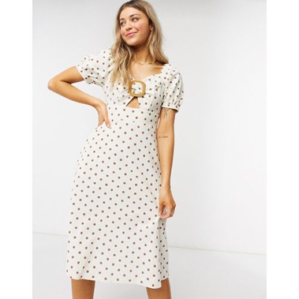 ASOS polka dot vintage midi dress with ratan detail